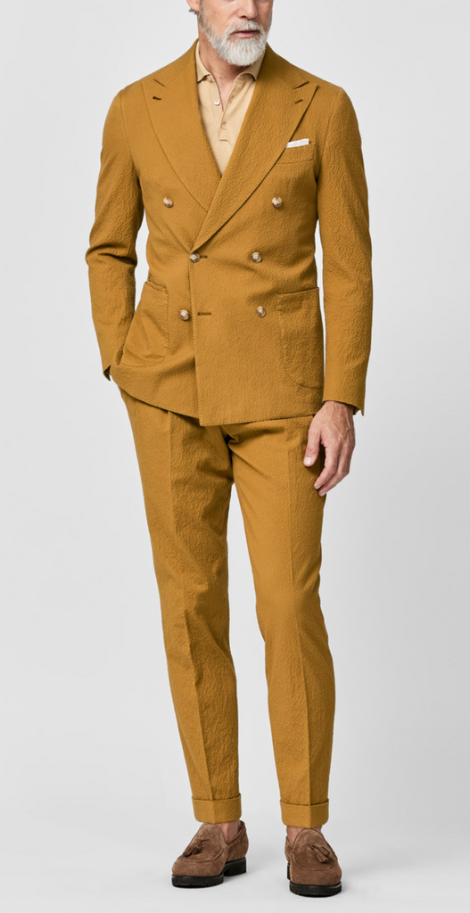 Subalpino Cognac Stretch Cotton Seersucker