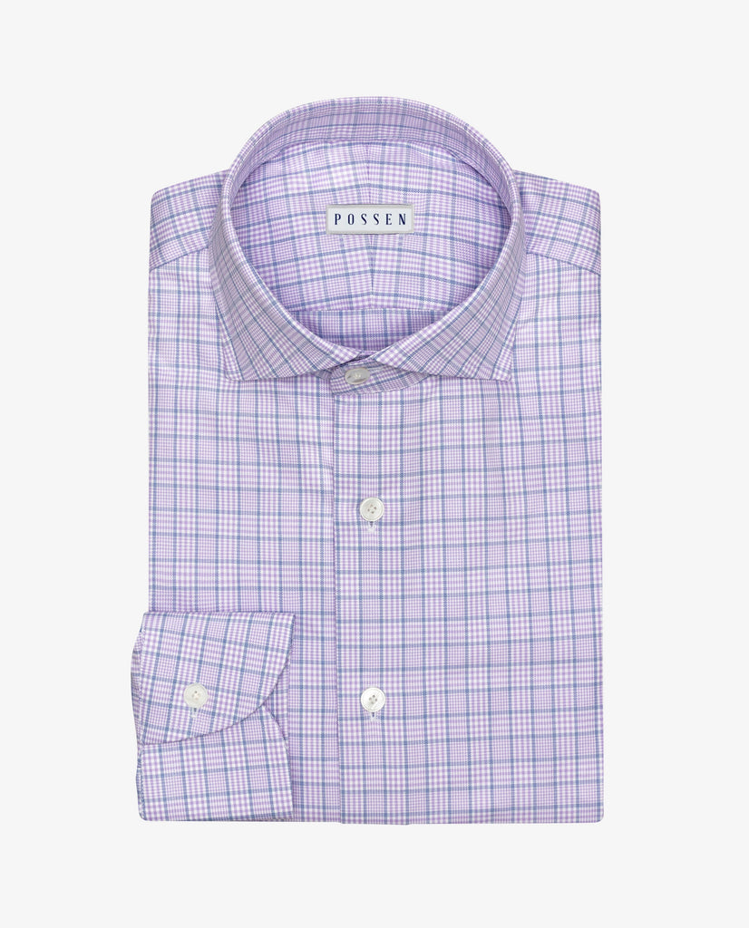 Thomas Mason Light Purple & Blue Check Fine Compact Two Ply Egyptian Cotton Twill