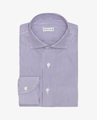 Thomas Mason White Two Ply Sea Island Cotton Poplin with Purple Candy Stripe