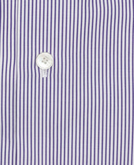 Thomas Mason White Two Ply Sea Island Cotton Poplin with Purple Candy Stripe