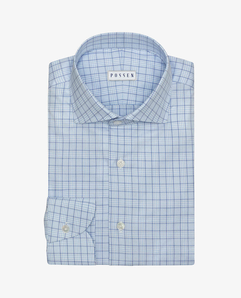 Thomas Mason Mixed Blue Check Fine Compact Two Ply Cotton Twill