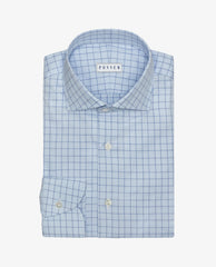 Thomas Mason Mixed Blue Check Fine Compact Two Ply Cotton Twill