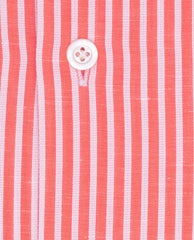 Weba Coral Cotton & Linen Twill with White Stitched Stripes