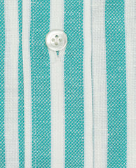 Weba Teal Cotton & Linen Basketweave with White Stripes