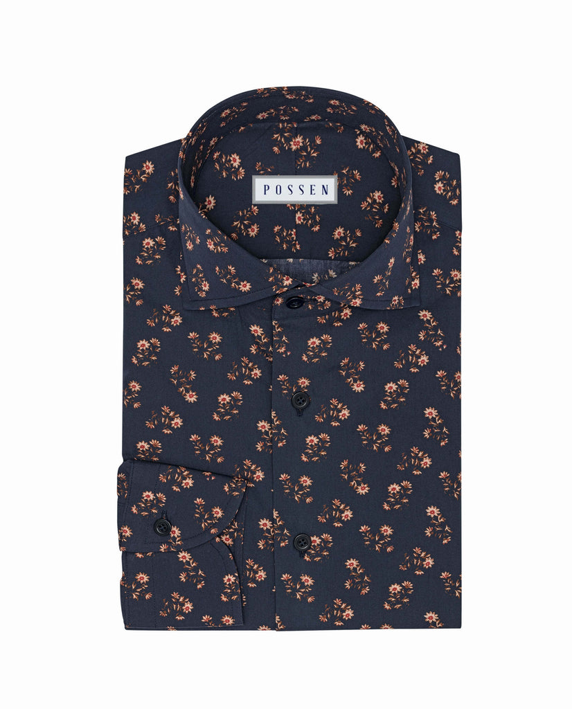 Albini Navy Cotton Vintage Ditsy