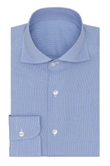 Thomas Mason Poplin Pied de Poule Mid Blue Two Ply Cotton