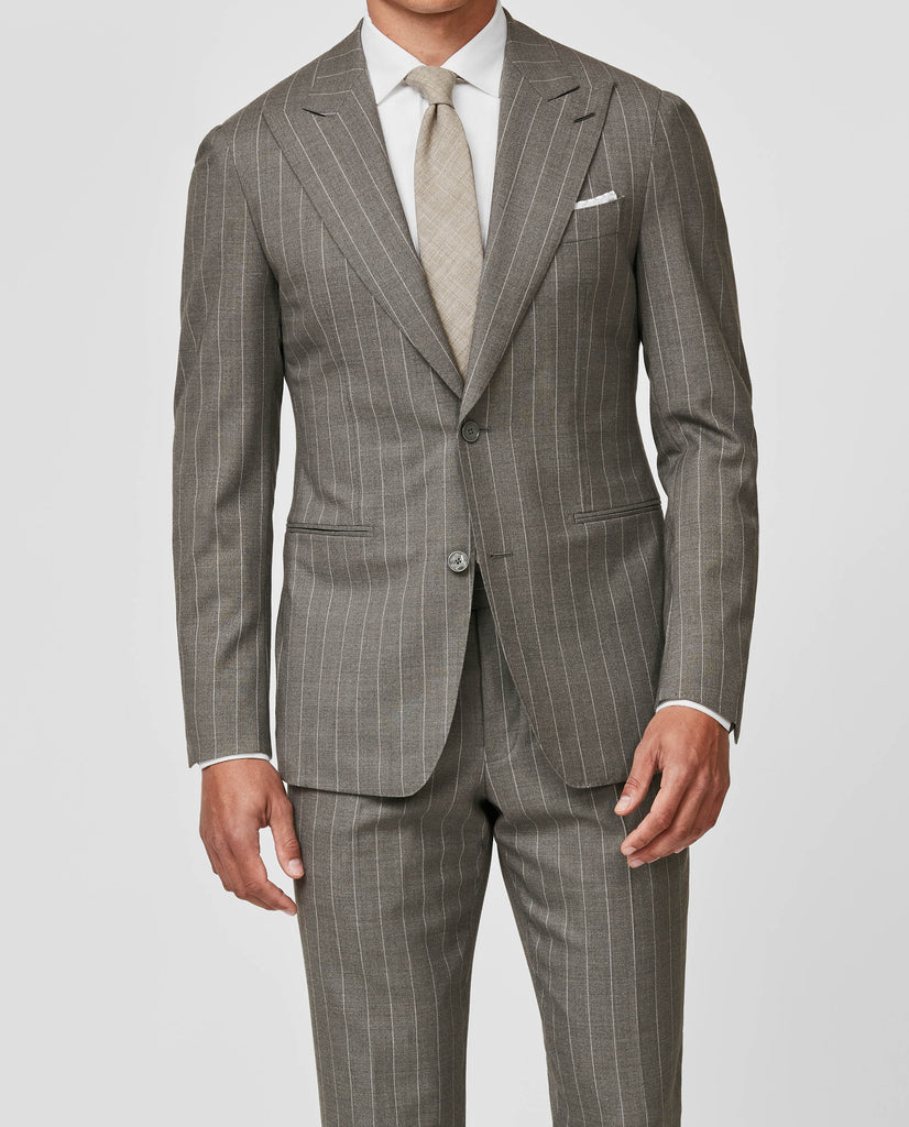 Drago Smoke Grey Stretch Doppio Ritorto Tropical Wool with White Pinstripe