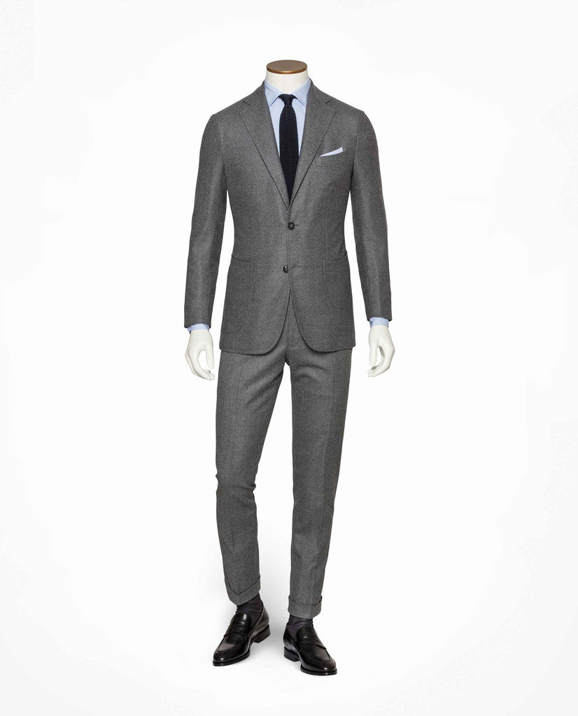 Loro Piana Mid Grey Felted Merino Wool Herringbone