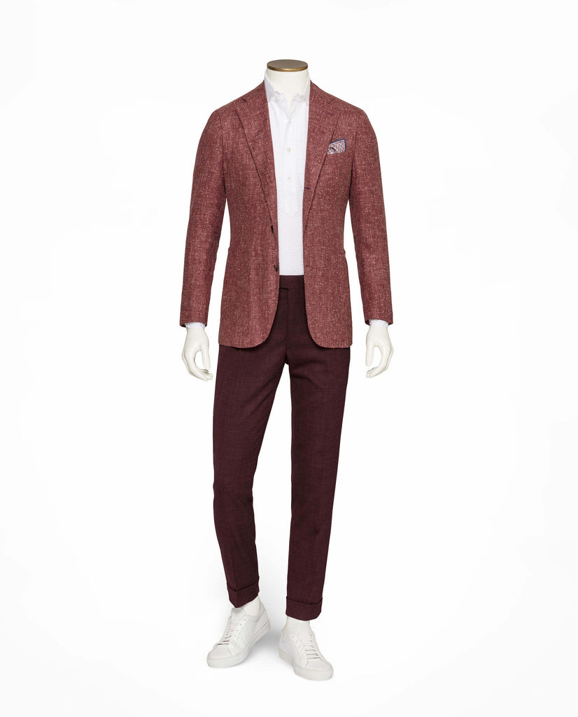 Loro Piana Blush Red Slubbed Wool, Silk & Linen Blend