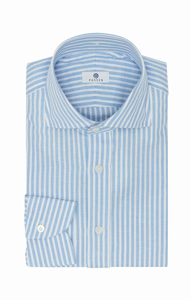 Weba Sky Blue Stripe Cotton & Linen Chambray