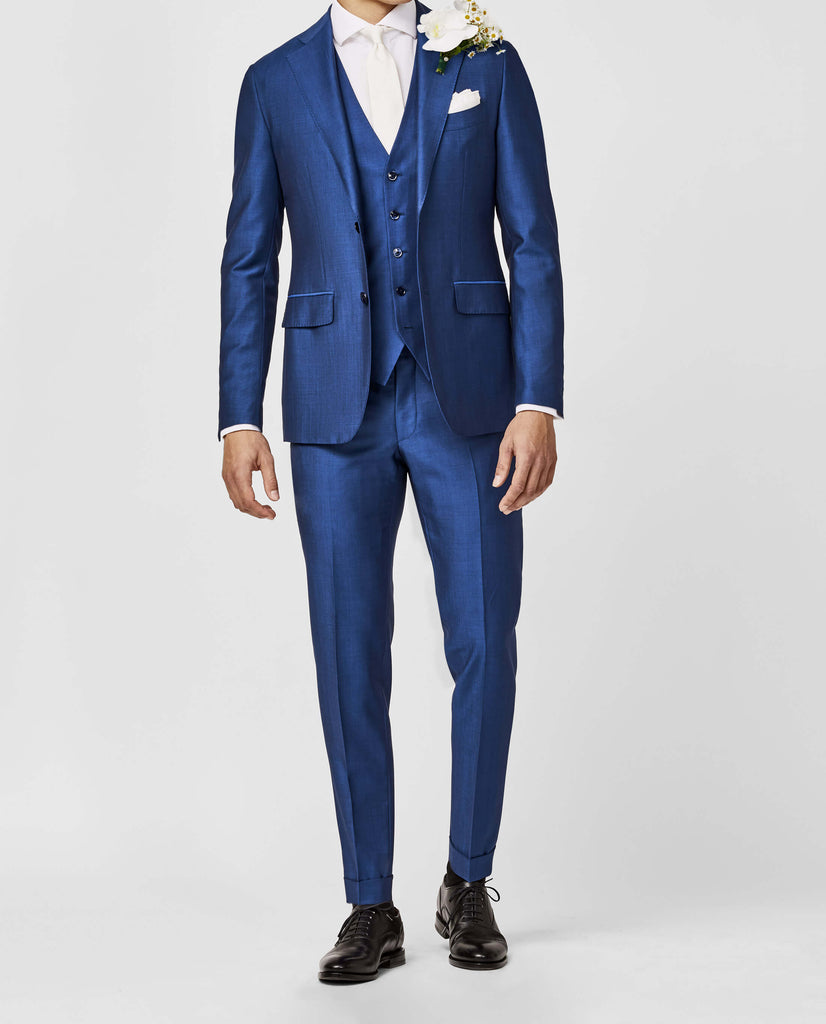 Barberis Canonico Bright Blue Fine Twill Merino Wool & Mohair Solaro Doppio Ritorto